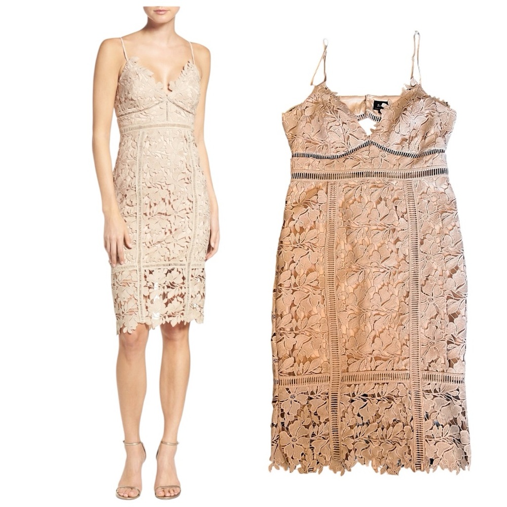 Bardot Botanica Lace Cut-Out Midi Dress Beige Size 8
